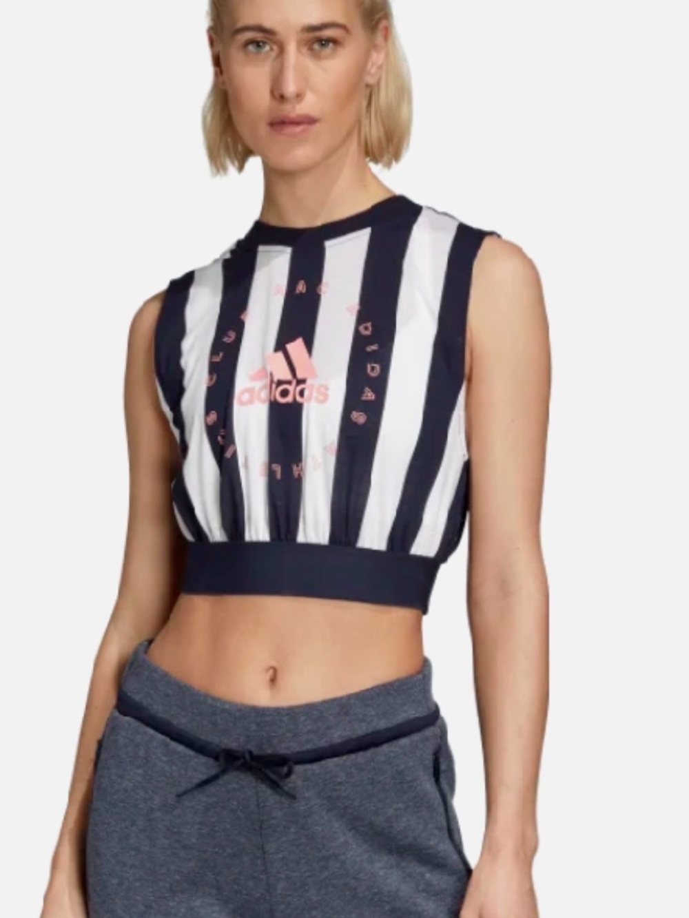 adidas Navy & White Striped Cropped Tank, S